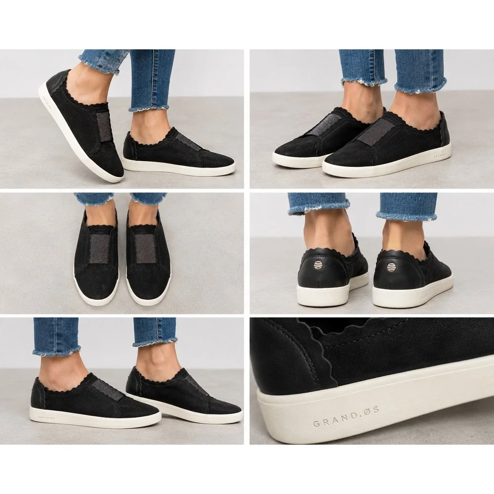 Cole Haan Grand‎ Crosscourt Scallop Sneakers Womens 7B Black Leather W17782